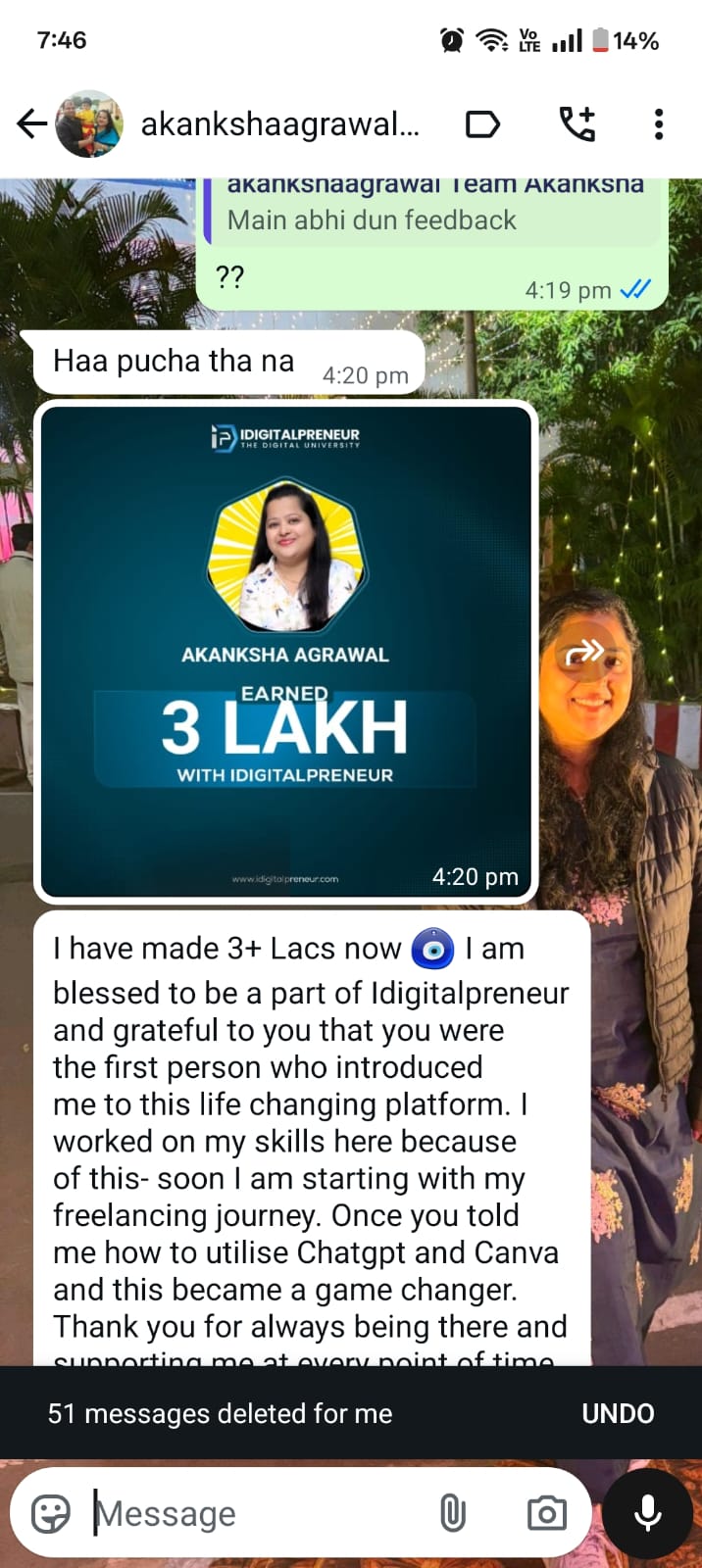 Testimonial chat screenshot 2